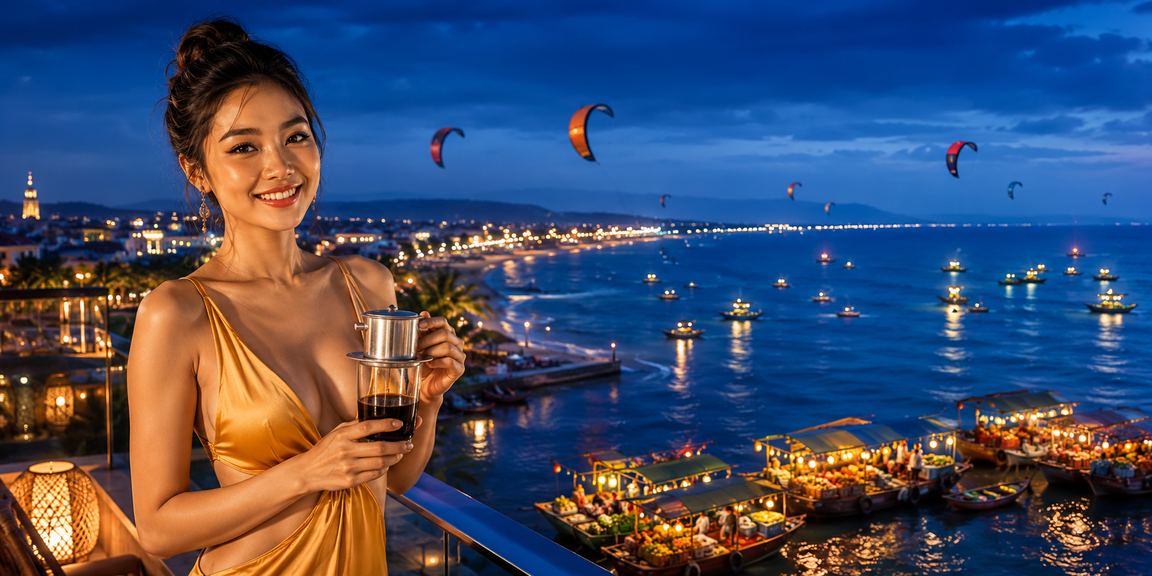 Người dùng Mũi Né theo dõi nội dung giải trí trên điện thoại cùng cà phê Việt